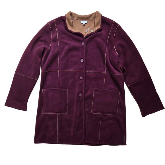 New Susan Graver Reversible Brown Burgundy Button Down Coat Jacket - Picture 1 of 9